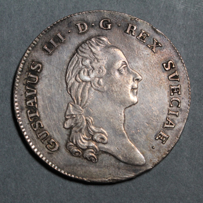 SLM 16027 - Mynt, 1 riksdaler silvermynt typ III 1788, Gustav III