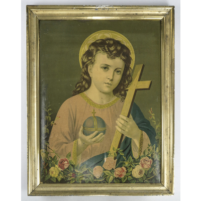 SLM 38721 - Religiöst oljetryck, inramat motiv, Jesusbarnet med kors och klot