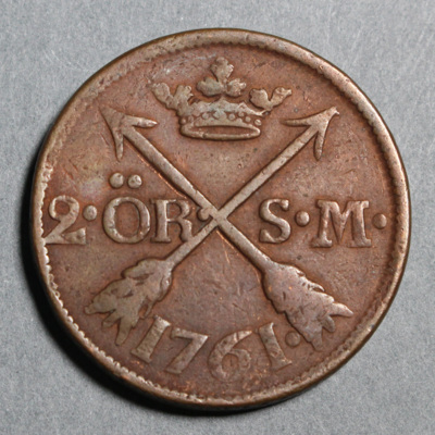 SLM 16602 - Mynt, 2 öre kopparmynt 1761, Adolf Fredrik