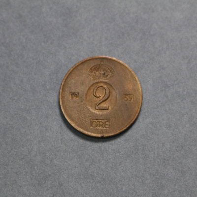 SLM 16799 - Mynt, 2 öre bronsmynt 1959, Gustav XIV Adolf