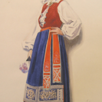 SLM 24479 6 - Akvarell, kvinna i folkdräkt, Arvid Ek (1904-1978)