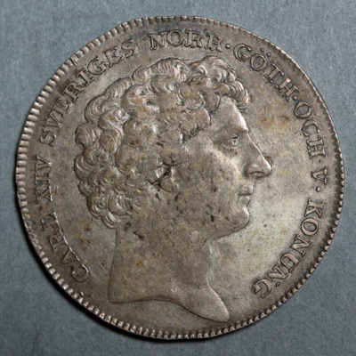 SLM 16493 - Mynt, 1 riksdaler silvermynt typ I 1818, Karl XIV Johan