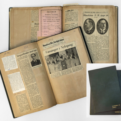 SLM 37534 1-2 - Två inbundna klippböcker innehållande tidningsklipp rörande Manskören SN i Nyköping 1919 - 1967