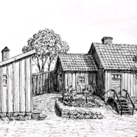 SLM KW194 - Östra Kvarngatan 10 i Nyköping, teckning av Knut Wiholm
