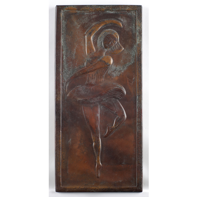 SLM 30204 - Plakett, relief med balettflicka av brons, monterad på plywood, tillverkad av ciselör Thage Ohlsson (1893-1971)