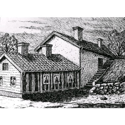 SLM KW36 - Hus vid Nyköpingshus, teckning av Knut Wiholm, 1910
