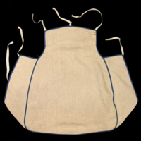 SLM 12561 1 - Överdrag till stolsits, grått linne kantat med blå bomullsband