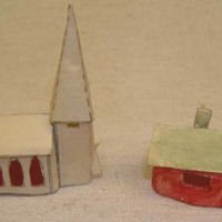 SLM 33276 1 - Juldekoration, liten kyrka av papper