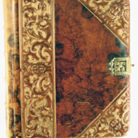SLM 7353 - Gästbok med förgylld läderpärm, minnesord från gäster, sent 1800-tal