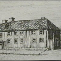 SLM M022201 - Sankt Annegatan 15-17 i Nyköping, teckning av Knut Wiholm