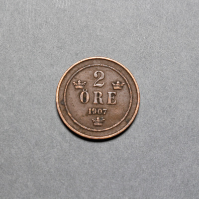 SLM 8390 - Mynt, 2 öre bronsmynt 1907, Oscar II
