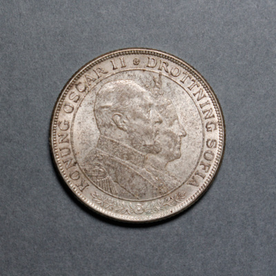 SLM 12597 15 - Mynt, 2 kronor silvermynt typ VII (guldbröllopet) 1907, Oscar II