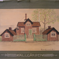 SLM 24867 - Akvarell, skolteckning av Erik Haglund, Källgården, sannolikt omkring 1918