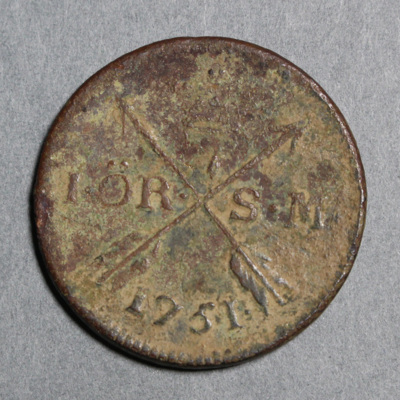 SLM 16605 - Mynt, 1 öre kopparmynt 1751, Adolf Fredrik