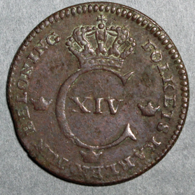 SLM 16568 - Mynt, 1/4 skilling kopparmynt 1825, Karl XIV Johan