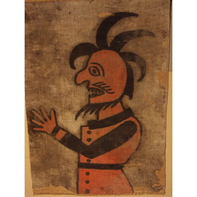 SLM 1134 - Vargfana, figur målad på väv, använd vid vargdrev