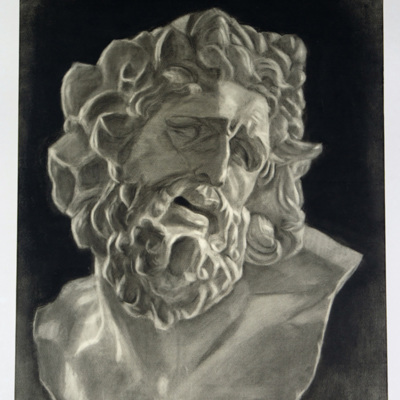 SLM 24222 - Kolteckning av skulptur, mansporträtt, Adolf Stern