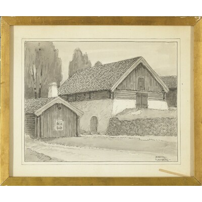 SLM 5695 - Inramad akvarellerad teckning av Ferdinand Boberg, Tunabergs gruva