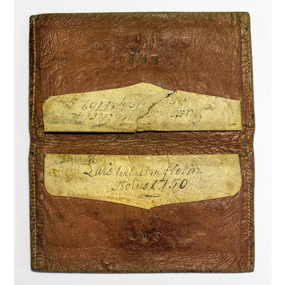 SLM 37903 - Plånbok med ägarnoteringar, prästerna Lars Wilhelm Flodin (1716-1786) och hans son Gustaf Samuel Flodin (1750-1789)