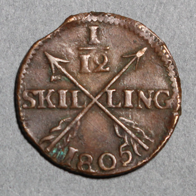 SLM 10586 3 - Mynt, 1/12 skilling kopparmynt 1805, Gustaf IV Adolf