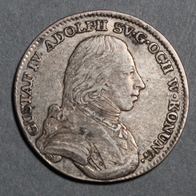 SLM 16419 - Mynt, 1/3 riksdaler silvermynt typ II 1799, Gustav IV Adolf