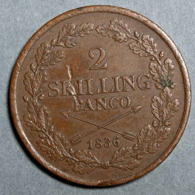 SLM 16514 - Mynt, 2 skilling kopparmynt typ II 1836, Karl XIV Johan