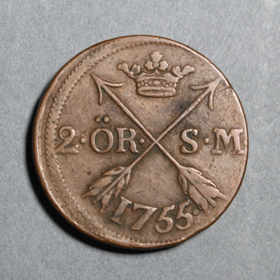 SLM 16391 - Mynt, 2 öre kopparmynt 1755, Adolf Fredrik