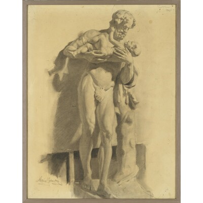 SLM 52238 - Inramad teckning av Albin Jerneman (1868-1953), antik skulptur med Dionysos