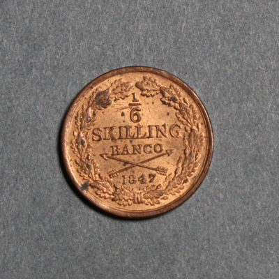 SLM 16647 - Mynt, 1/6 skilling banco kopparmynt 1847, Oscar I