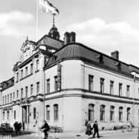 SLM R22-88-3 - Riksbankshuset i Nyköping, ritat av Carl Westman, vykort från 1900-talets mitt
