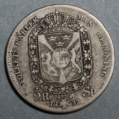 SLM 16497 - Mynt, 1/2 riksdaler specie silvermynt 1833, Karl XIV Johan