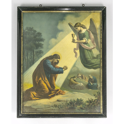 SLM 38727 - Religiöst oljetryck, inramat motiv, Jesus och ängel i Getsemane örtagård