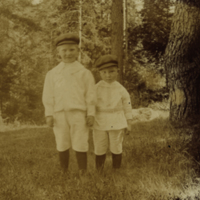 SLM P08-2181 - Två små pojkar i en glänta i skogen