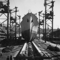 SLM P09-941 - Sjösättning i Göteborg 12 juli 1945 av A-B Disas M.S. ”Yvonne”