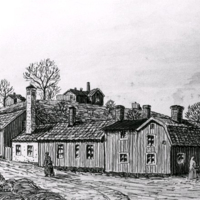 SLM KW187 - Östra Bergsgatan 6 i Nyköping, teckning av Knut Wiholm