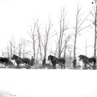 SLM Ö533 - Körkarlar med hästar spända framför släde, Ökna säteri i Floda socken