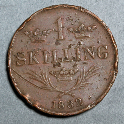 SLM 16526 - Mynt, 1 skilling kopparmynt 1832, Karl XIV Johan