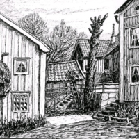 SLM KW17 - Behmbrogatan i Nyköping, teckning av Knut Wiholm