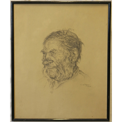 SLM 23244 - Blyertsteckning, porträtt av äldre man, av Ernst Hällgren (1889-1944) år 1922