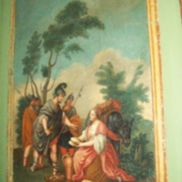 SLM 10852 7 - Väggmålning i tempera, Abigail möter David med gåvor, från 1700-talet förra hälft