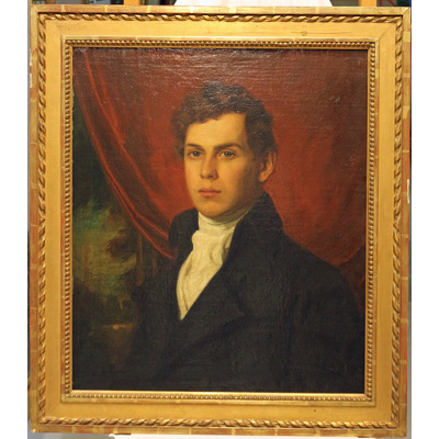 SLM 29350 - Oljemålning, halvporträtt av ung man, okänd konstnär, 1800-tal