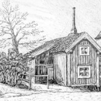 SLM M022161 - Lilla Bergsgränd 9 i Nyköping, teckning av Knut Wiholm