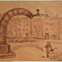SLM 7213 - Karikatyr, Bernhard Österman med palett på Place Vendome i Paris 1931