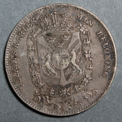 SLM 16498 - Mynt, 1/2 riksdaler specie silvermynt 1836, Karl XIV Johan