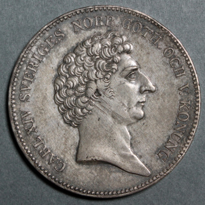 SLM 16495 - Mynt, 1 riksdaler silvermynt typ III 1829, Karl XIV Johan