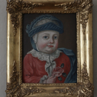 SLM 32569 - Oljemålning, barnporträtt, barn med fallskydd, 1700-tal