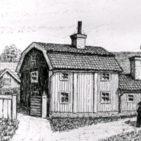 SLM KW189 - Östra Bergsgatan i Nyköping, teckning av Knut Wiholm