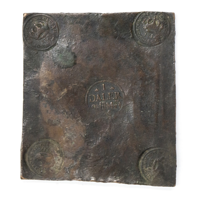 SLM 11046 1 - Rektangulärt kopparmynt, 16,3 x 18,5 cm, valör 1 daler silvermynt, Karl XII år 1711