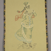 SLM 11912 - Tidningshållare av ylle med broderad skridskoåkande kvinna