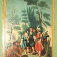 SLM 10852 3 - Väggmålning i tempera, Josef säljes av sina bröder, från 1700-talets förra hälft